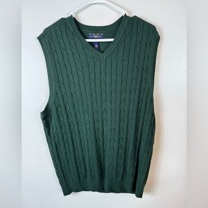 Club Room‎ Mens Sweater Vest NWT Large Forest Green Cableknit Fall Cotton
